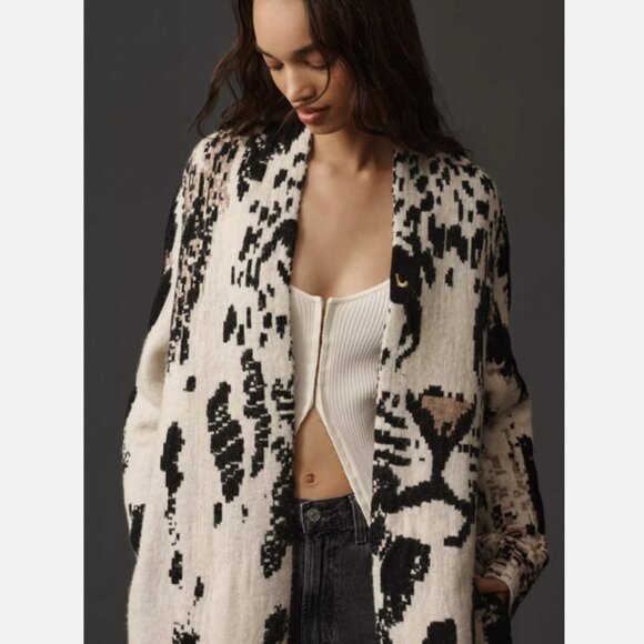 Anthropologie Pilcro Leopard Print Sweater Duster Cardigan Jacket S M NWT - Picture 7 of 8